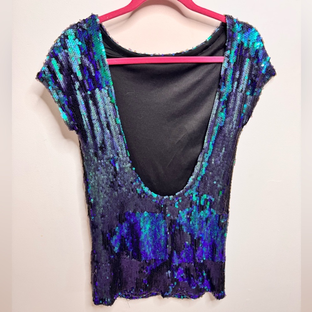 Tobi Blue and Purple Sequin Dress Plunge back bachlorette - Picture 2 of 3